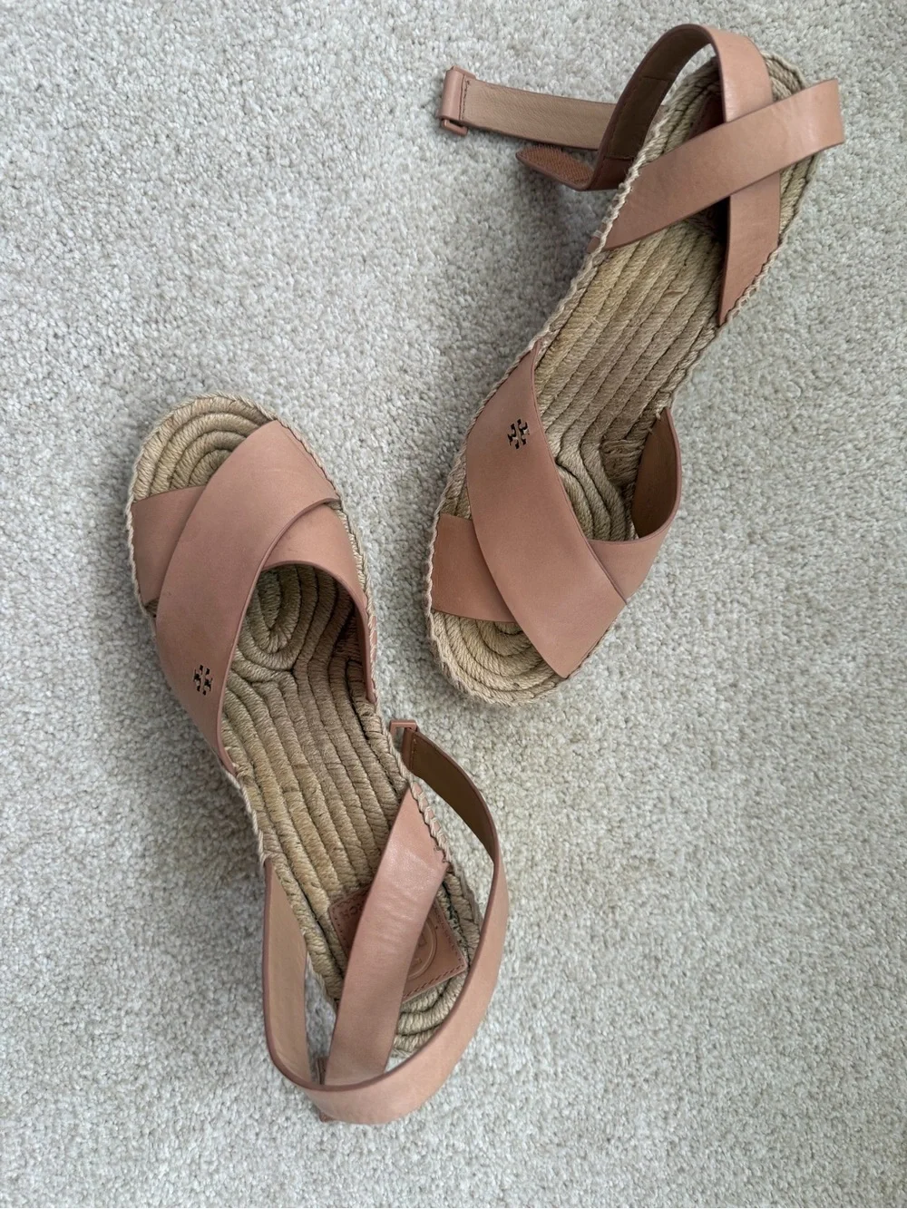 Tory Burch Beige Leather Espadrille Slingback Sandals